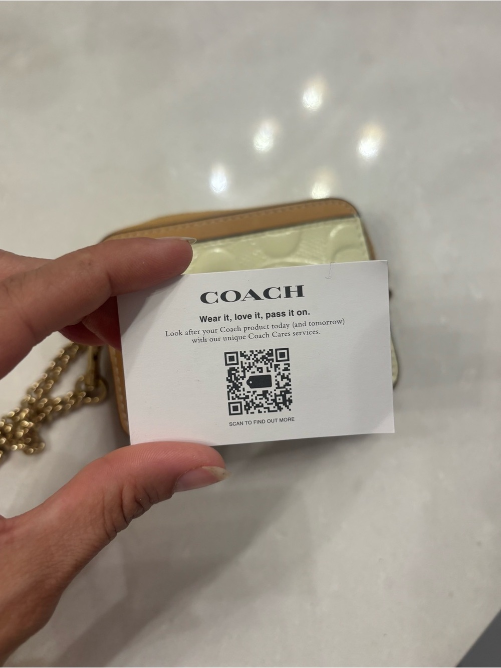 Coach Cream and Tan Signature Leather Cardholder with Charm Chain (New) - Picture 5 of 5